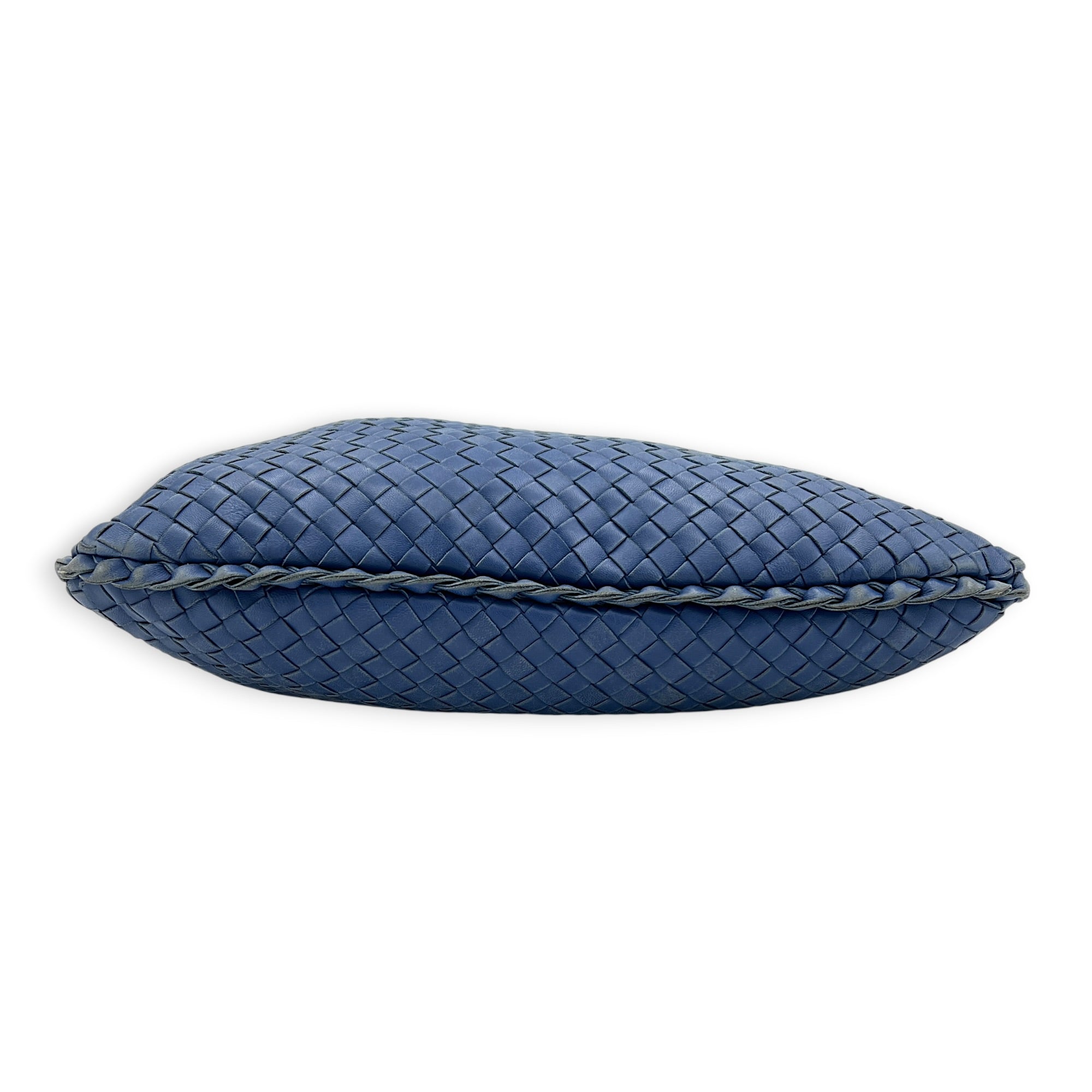Intrecciato Hobo Blue Shoulder Bag in Lambskin, Gold hardware