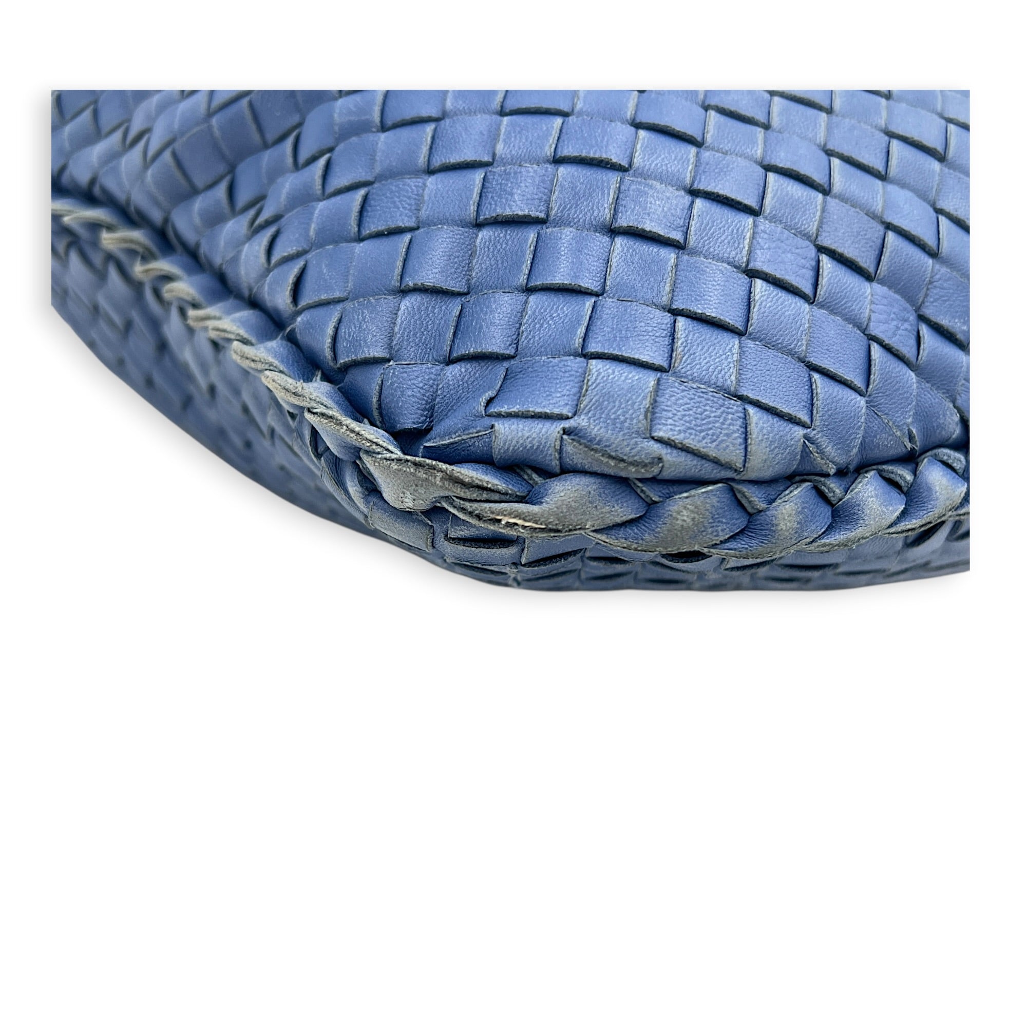 Intrecciato Hobo Blue Shoulder Bag in Lambskin, Gold hardware