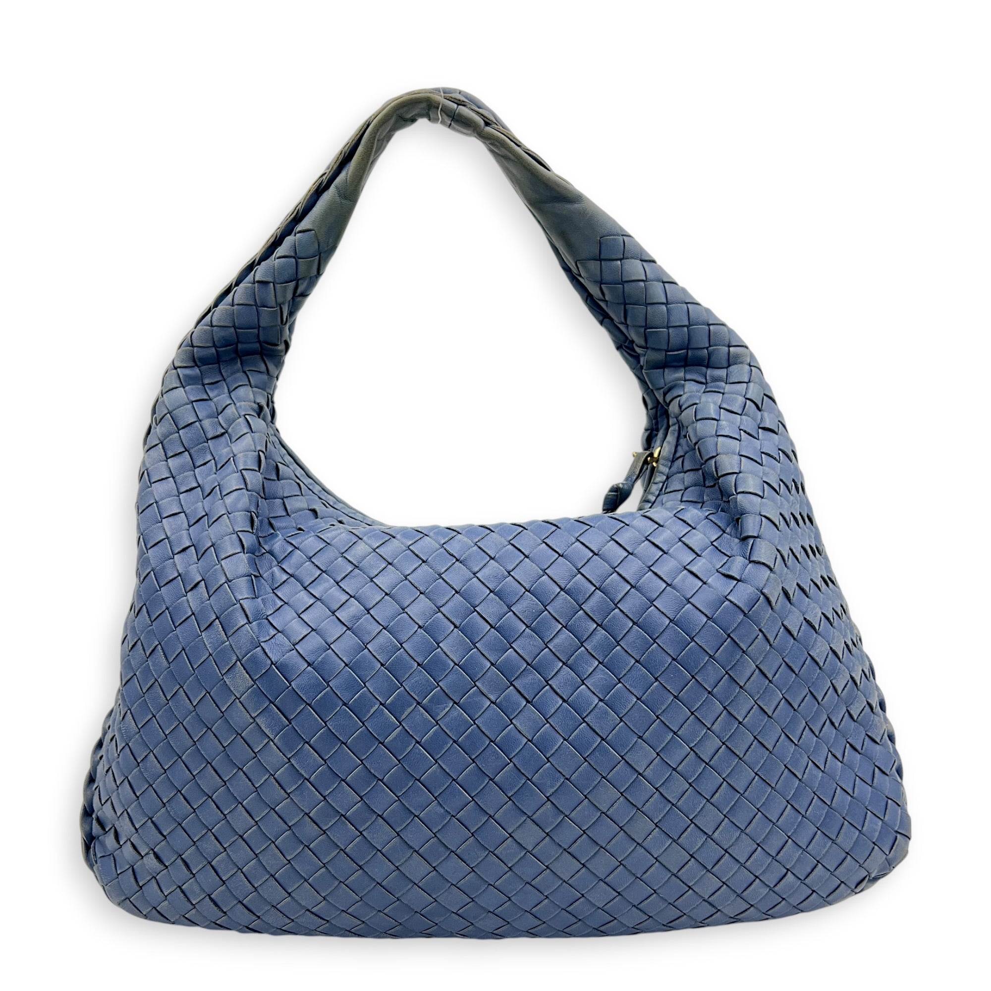 Intrecciato Hobo Blue Shoulder Bag in Lambskin, Gold hardware