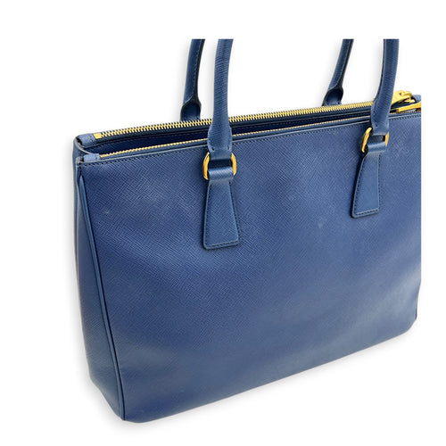Galleria Top Handle Bag Blue in Saffiano Leather, Gold hardware