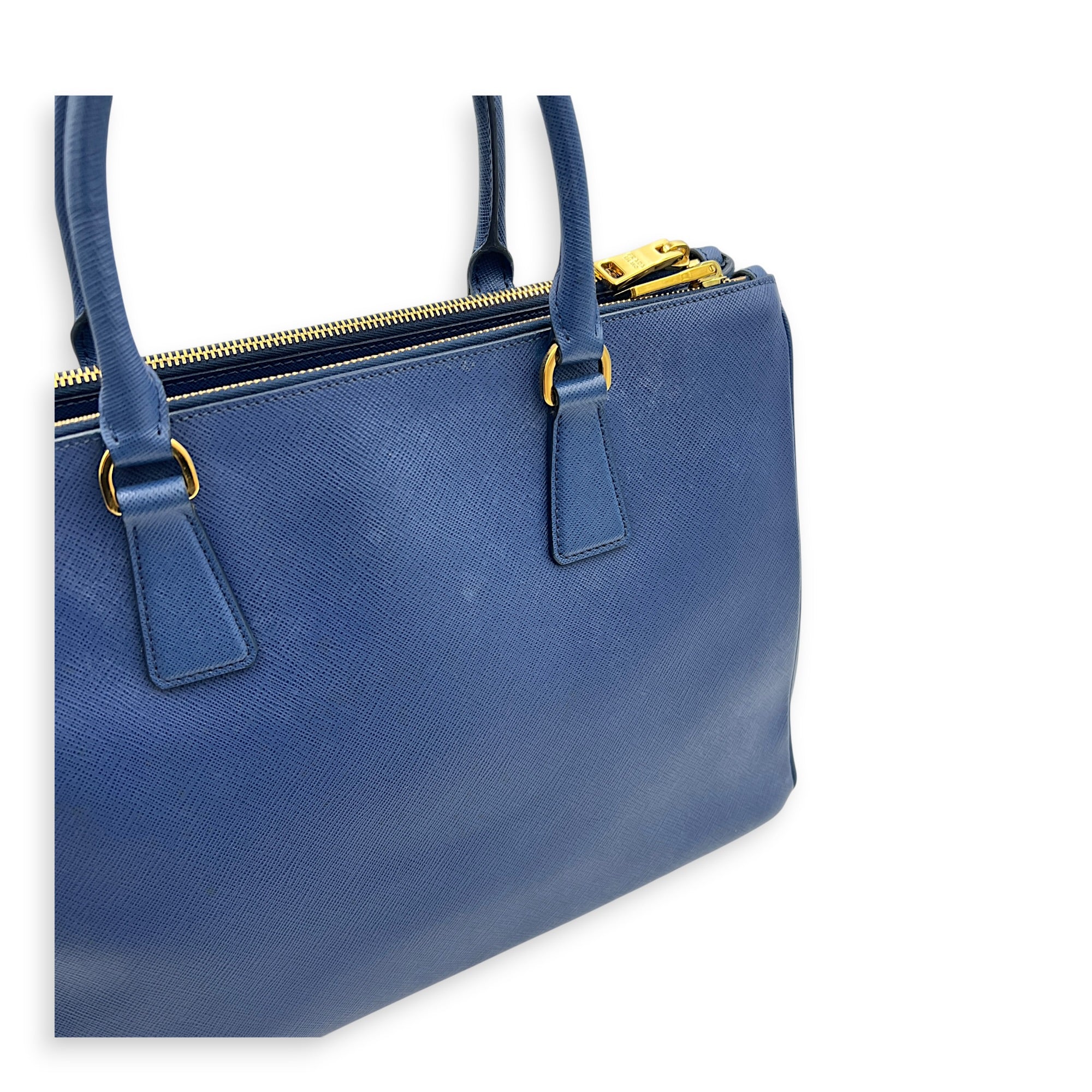 Galleria Top Handle Bag Blue in Saffiano Leather, Gold hardware