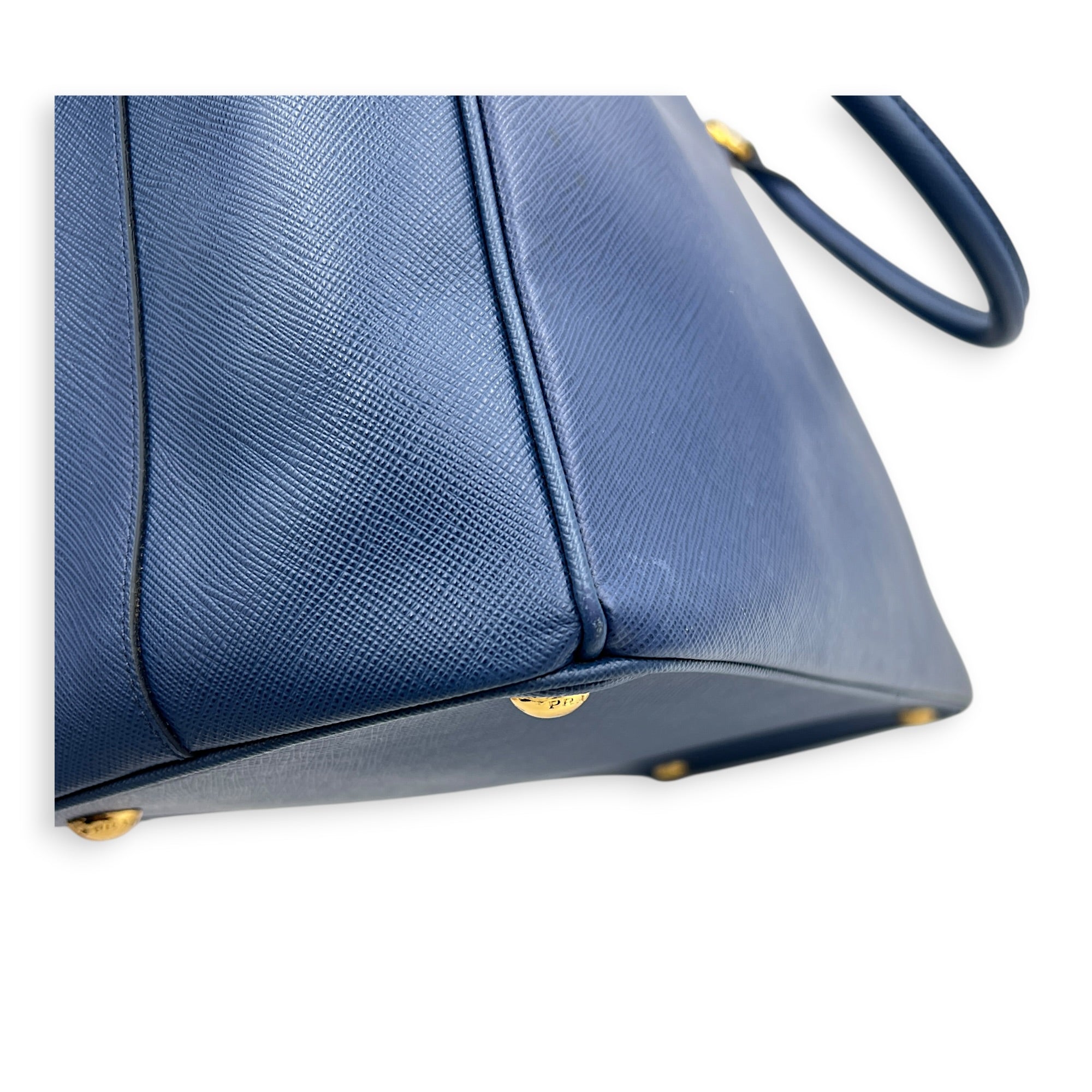 Galleria Top Handle Bag Blue in Saffiano Leather, Gold hardware