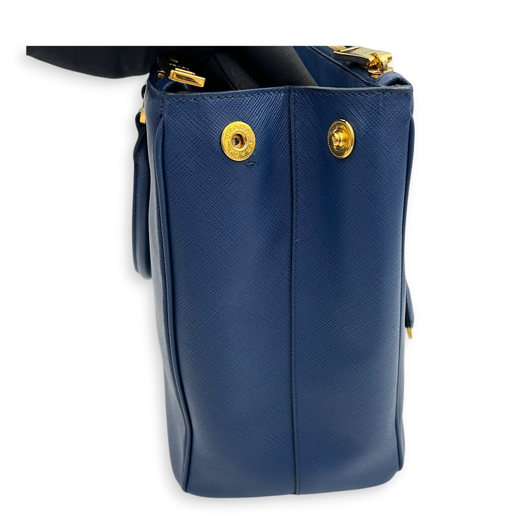 Galleria Top Handle Bag Blue in Saffiano Leather, Gold hardware