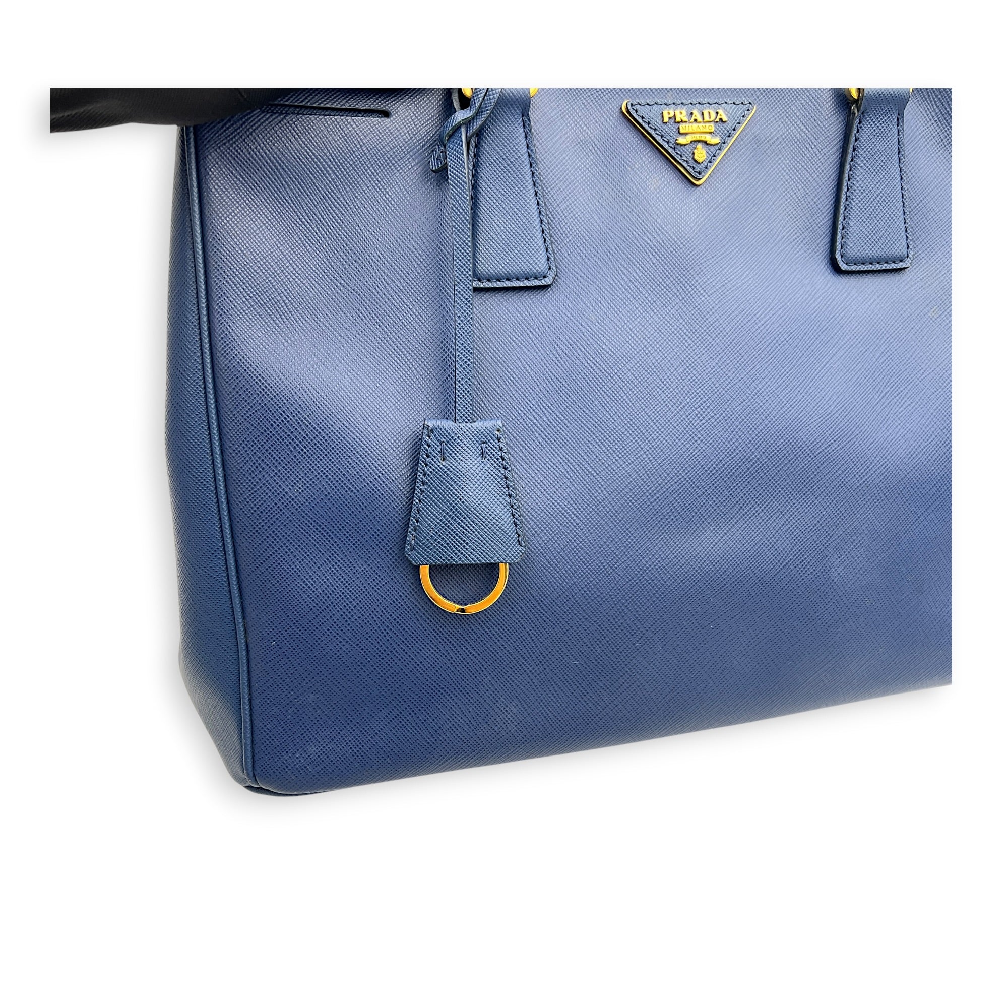 Galleria Top Handle Bag Blue in Saffiano Leather, Gold hardware