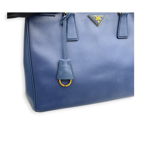 Galleria Top Handle Bag Blue in Saffiano Leather, Gold hardware