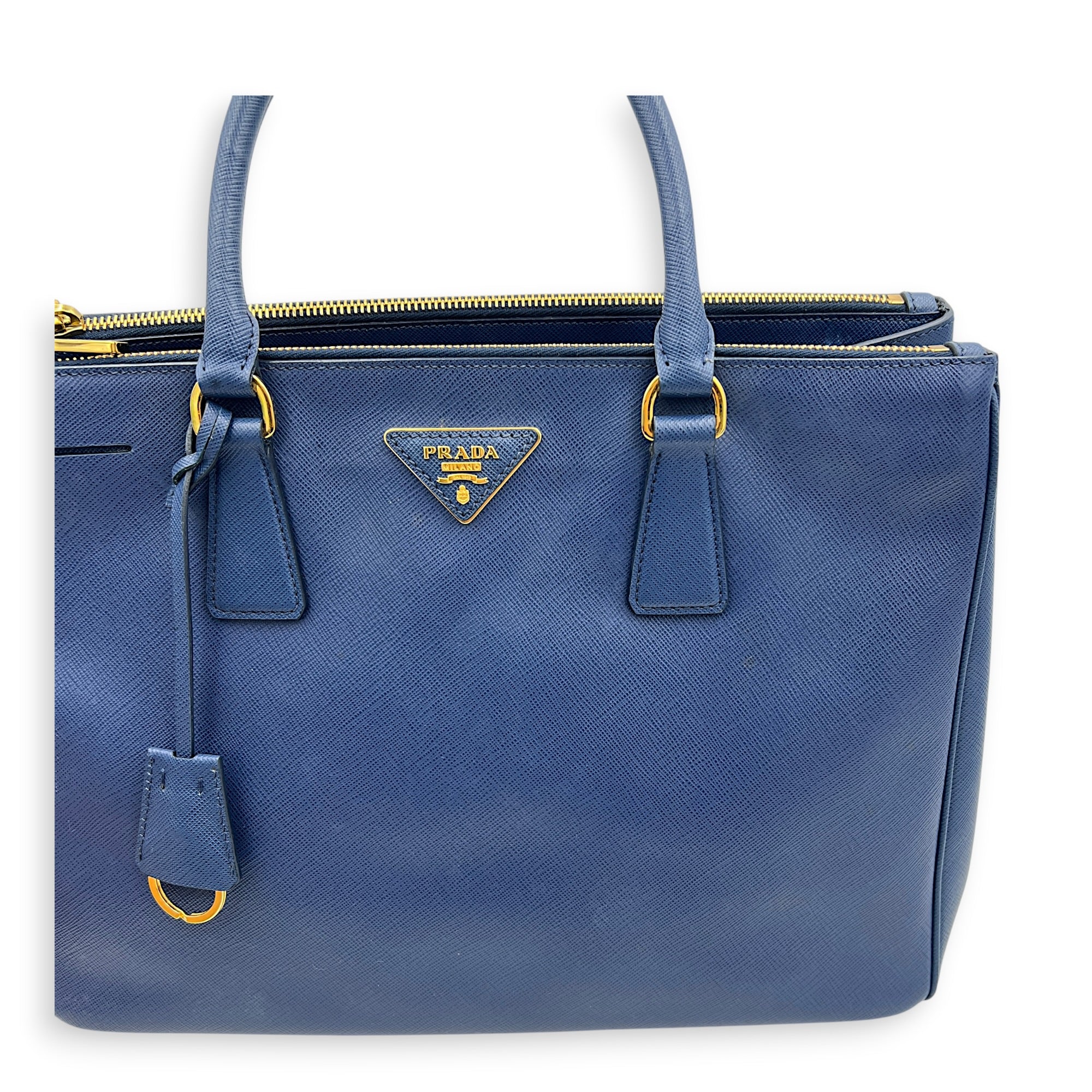 Galleria Top Handle Bag Blue in Saffiano Leather, Gold hardware