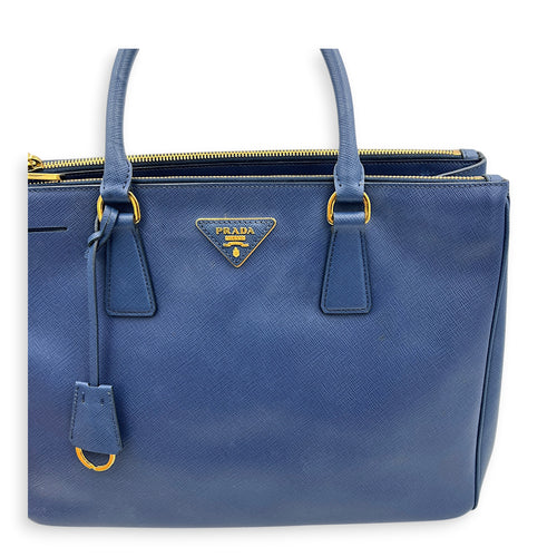 Galleria Top Handle Bag Blue in Saffiano Leather, Gold hardware
