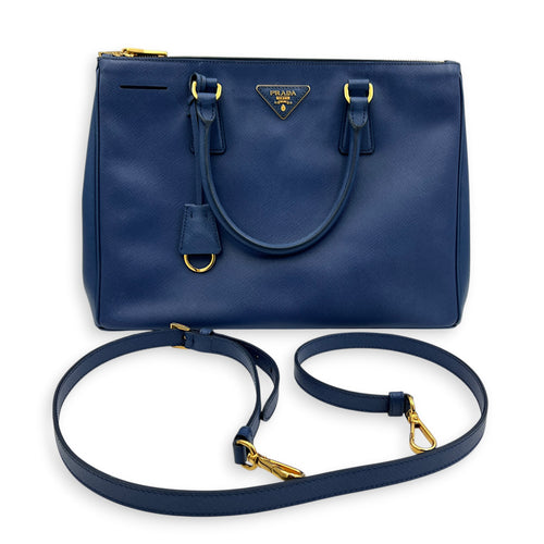Galleria Top Handle Bag Blue in Saffiano Leather, Gold hardware