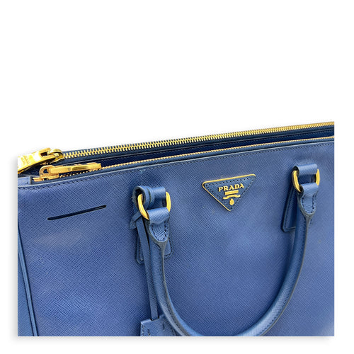 Galleria Top Handle Bag Blue in Saffiano Leather, Gold hardware