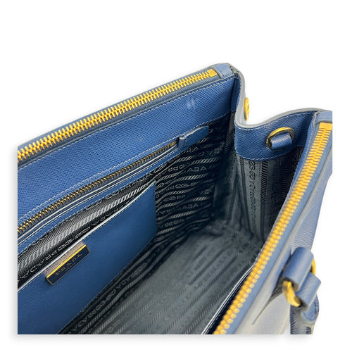 Galleria Top Handle Bag Blue in Saffiano Leather, Gold hardware