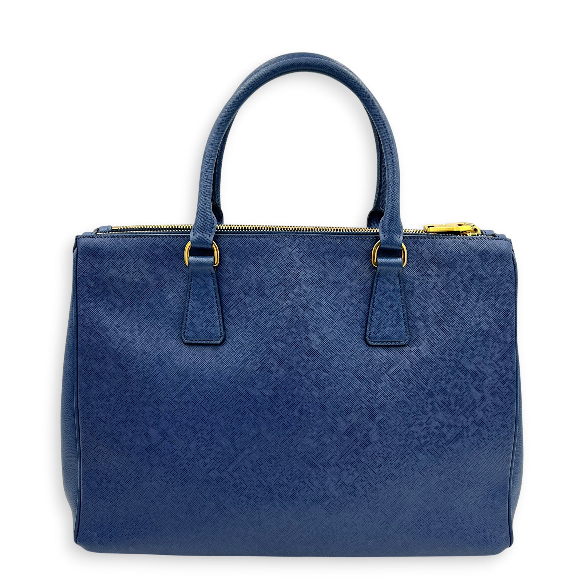 Galleria Top Handle Bag Blue in Saffiano Leather, Gold hardware