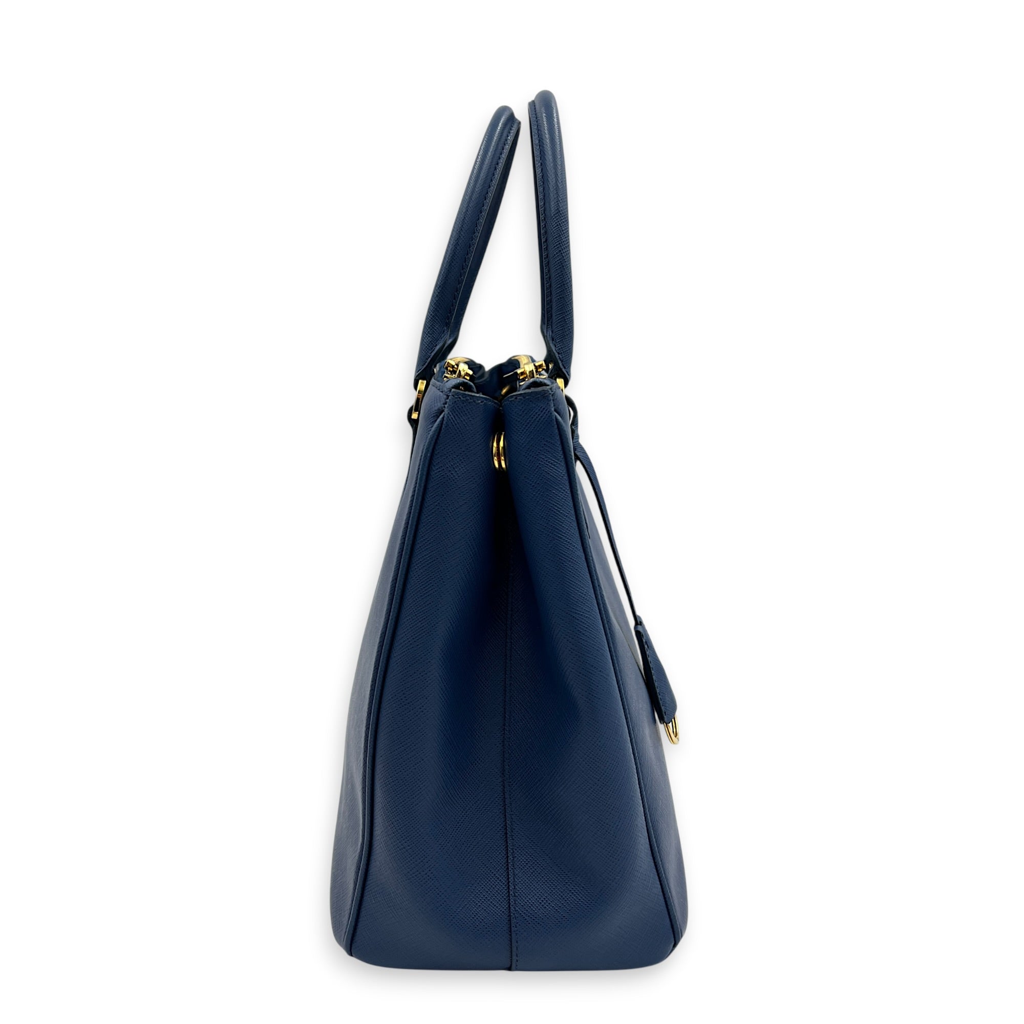 Galleria Top Handle Bag Blue in Saffiano Leather, Gold hardware