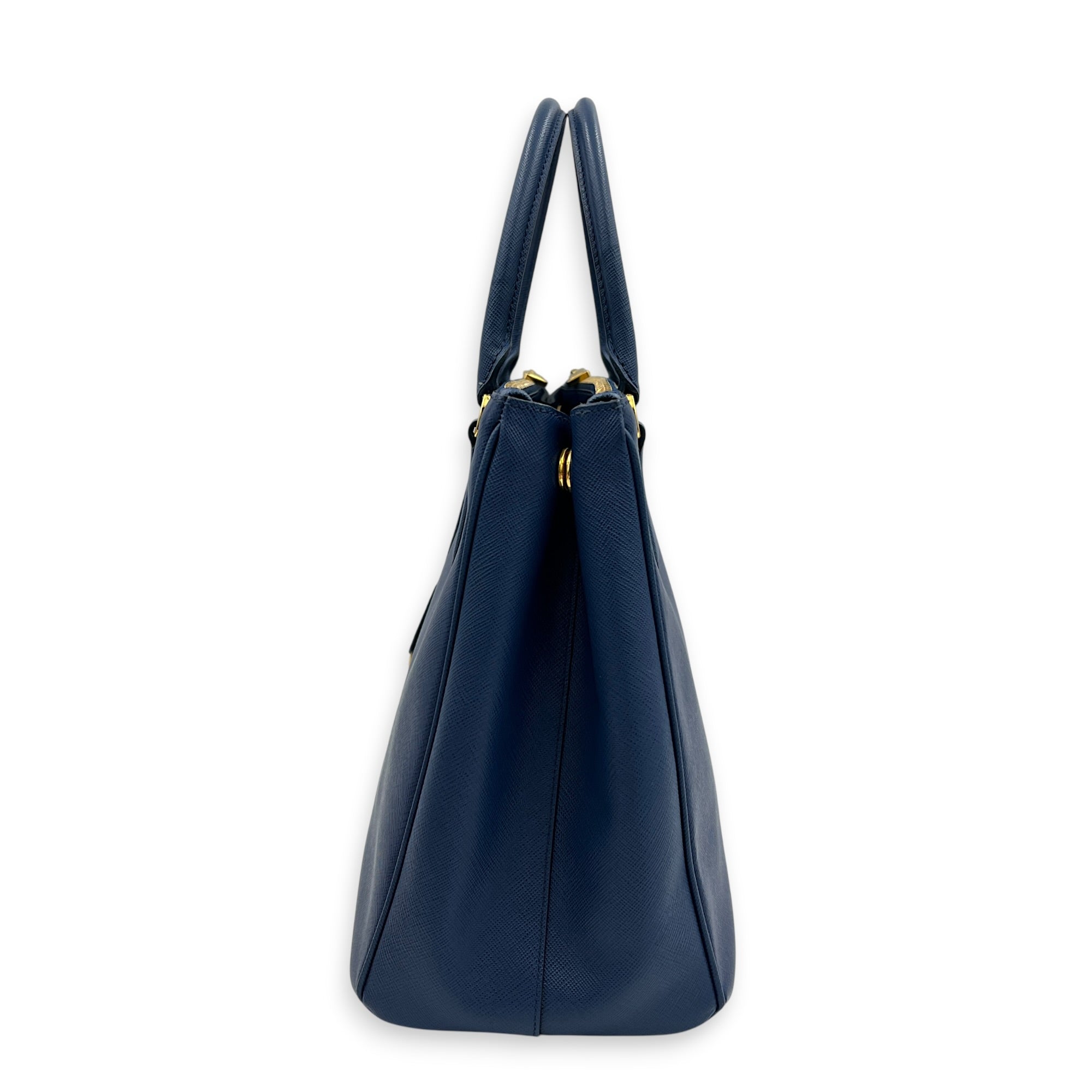 Galleria Top Handle Bag Blue in Saffiano Leather, Gold hardware
