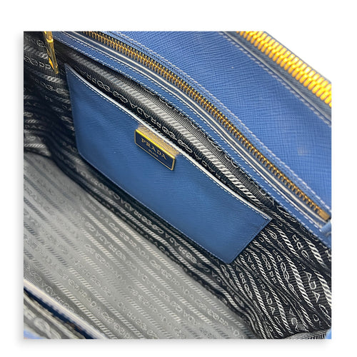 Galleria Top Handle Bag Blue in Saffiano Leather, Gold hardware