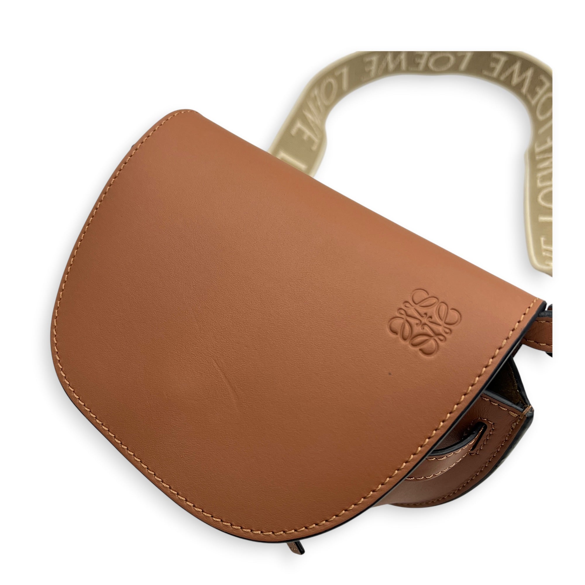 Gate Mini Brown Crossbody Bag in Calfskin, Gold hardware