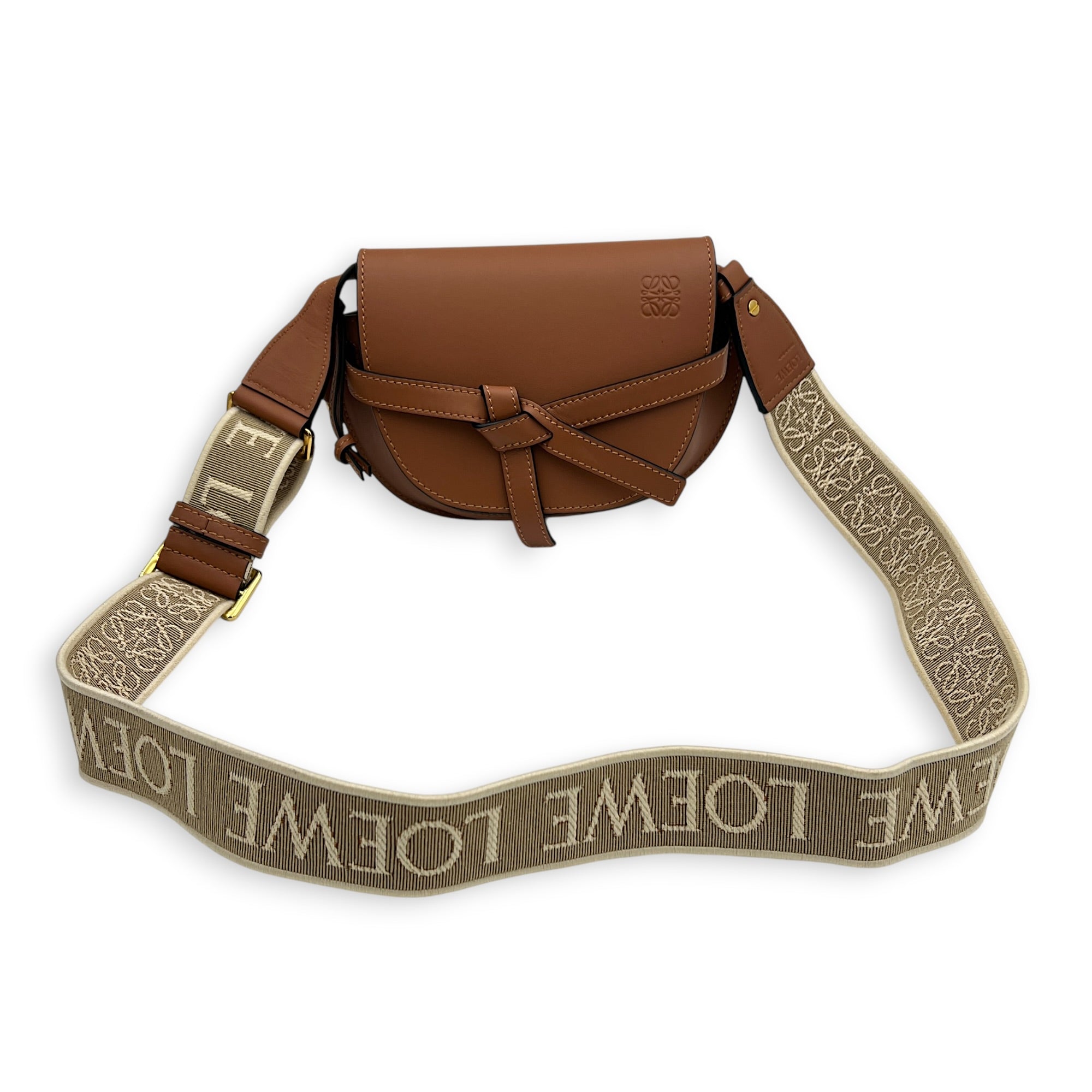 Gate Mini Brown Crossbody Bag in Calfskin, Gold hardware