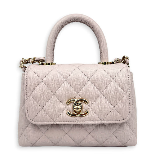 Coco Handle Quilted Super Mini Lilac Top Handle Bag in Caviar Leather, Gold hardware