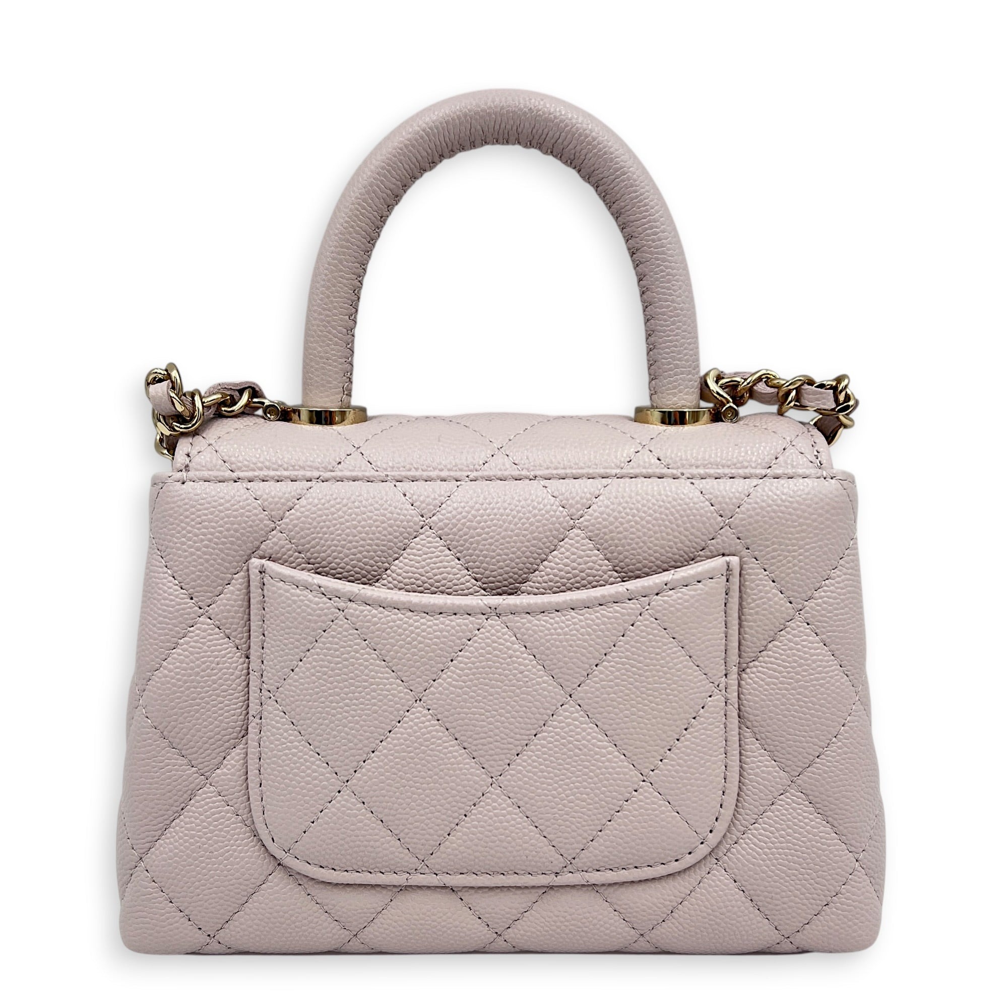 Coco Handle Quilted Super Mini Lilac Top Handle Bag in Caviar Leather, Gold hardware