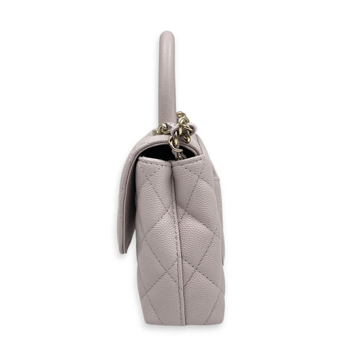 Coco Handle Quilted Super Mini Lilac Top Handle Bag in Caviar Leather, Gold hardware