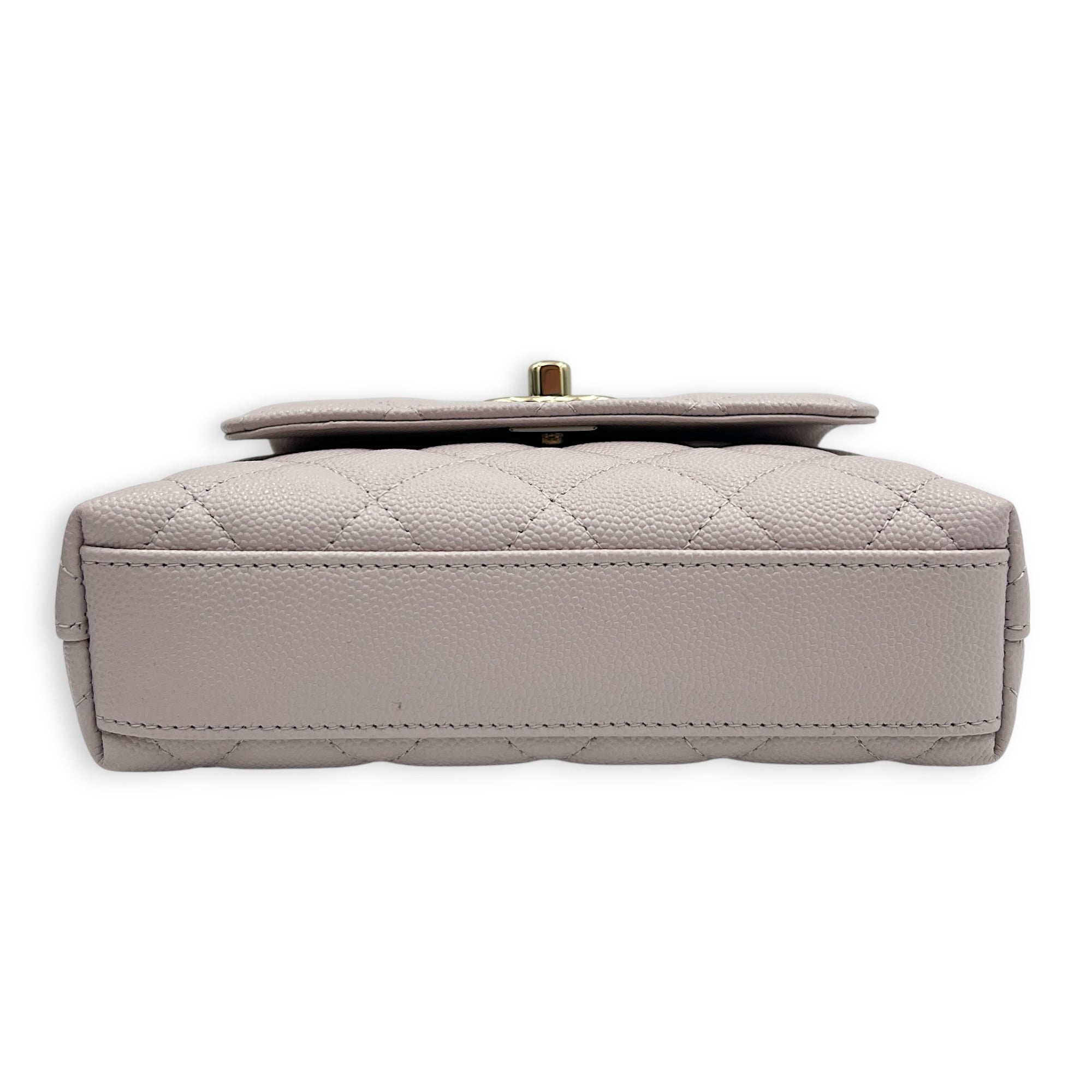 Coco Handle Quilted Super Mini Lilac Top Handle Bag in Caviar Leather, Gold hardware