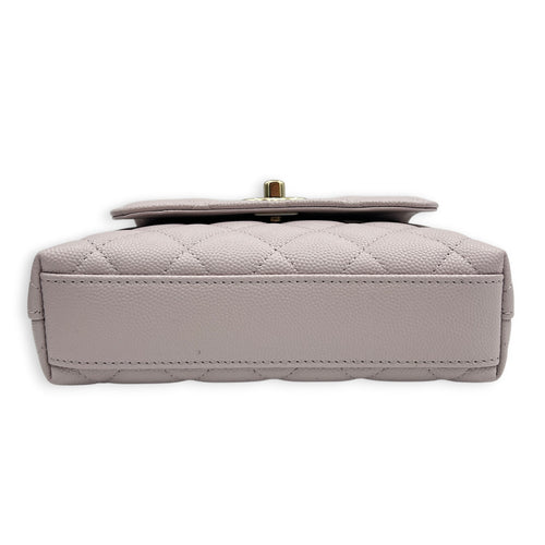 Coco Handle Quilted Super Mini Lilac Top Handle Bag in Caviar Leather, Gold hardware