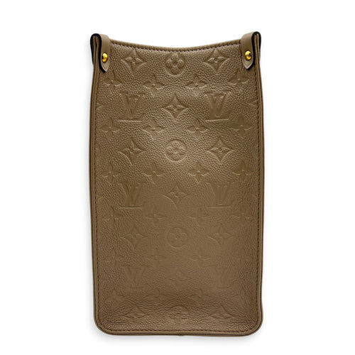 OnTheGo MM Beige Top Handle Bag in Empreinte Leather, Gold hardware