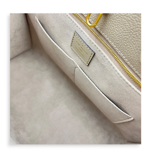 OnTheGo MM Beige Top Handle Bag in Empreinte Leather, Gold hardware
