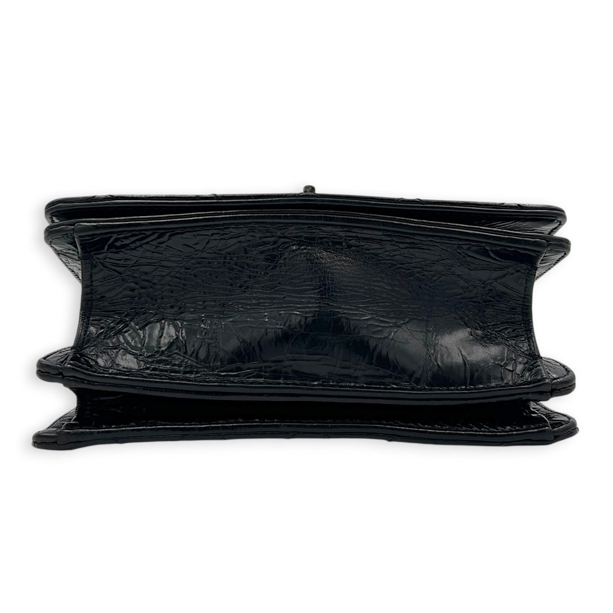 Rita Black Top Handle Bag in Waxed Calfskin, Gold hardware