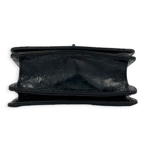 Rita Black Top Handle Bag in Waxed Calfskin, Gold hardware