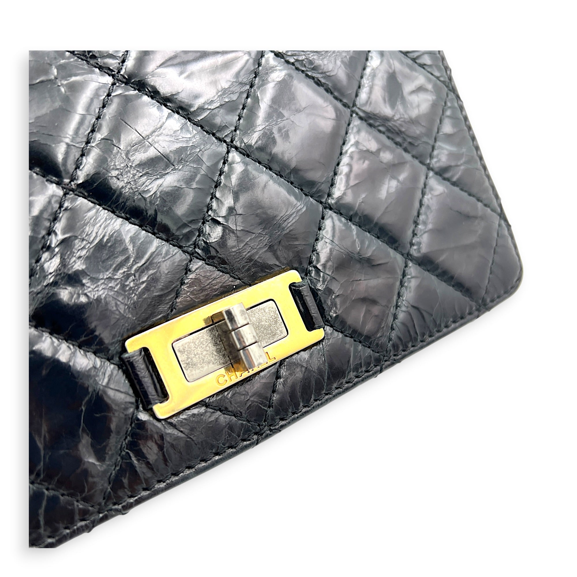 Rita Black Top Handle Bag in Waxed Calfskin, Gold hardware