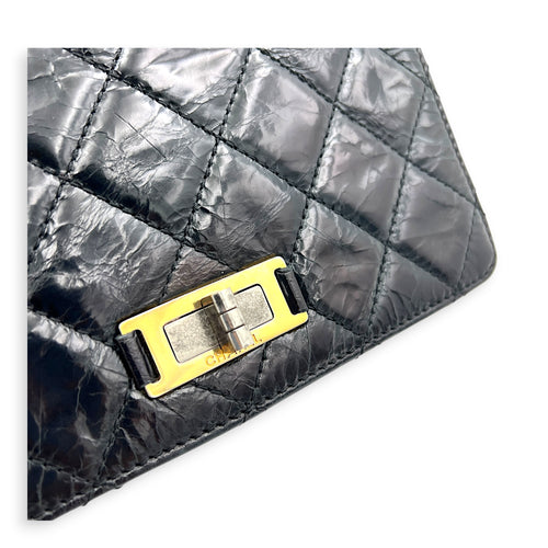 Rita Black Top Handle Bag in Waxed Calfskin, Gold hardware