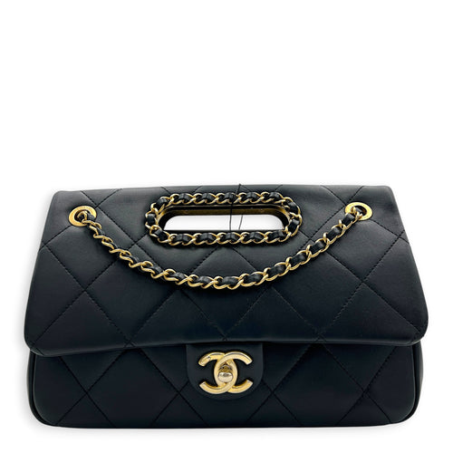 A Real Catch Black Crossbody Bag in Calfskin, Gold hardware