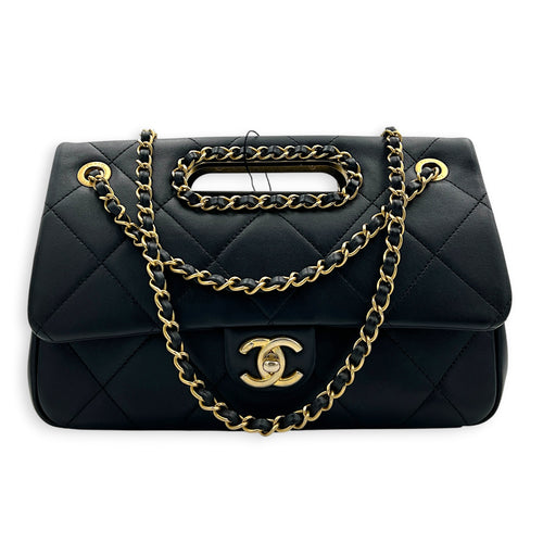 A Real Catch Black Crossbody Bag in Calfskin, Gold hardware