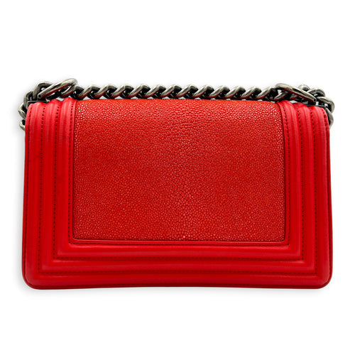 Boy Shoulder Bag Red in Stingray/ Calfskin, Brushed Silver hardware