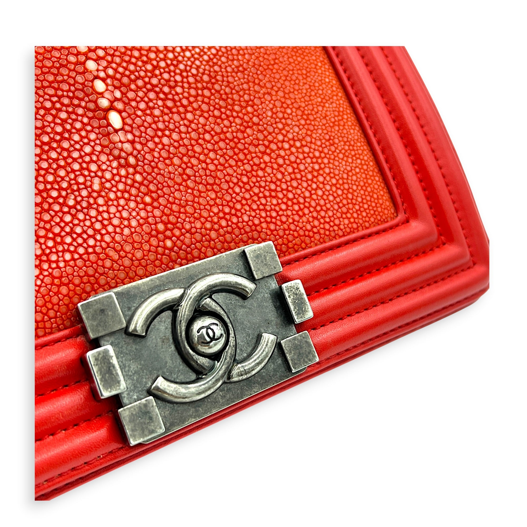 Boy Shoulder Bag Red in Stingray/ Calfskin, Brushed Silver hardware
