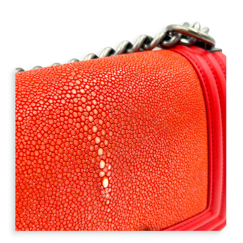 Boy Shoulder Bag Red in Stingray/ Calfskin, Brushed Silver hardware