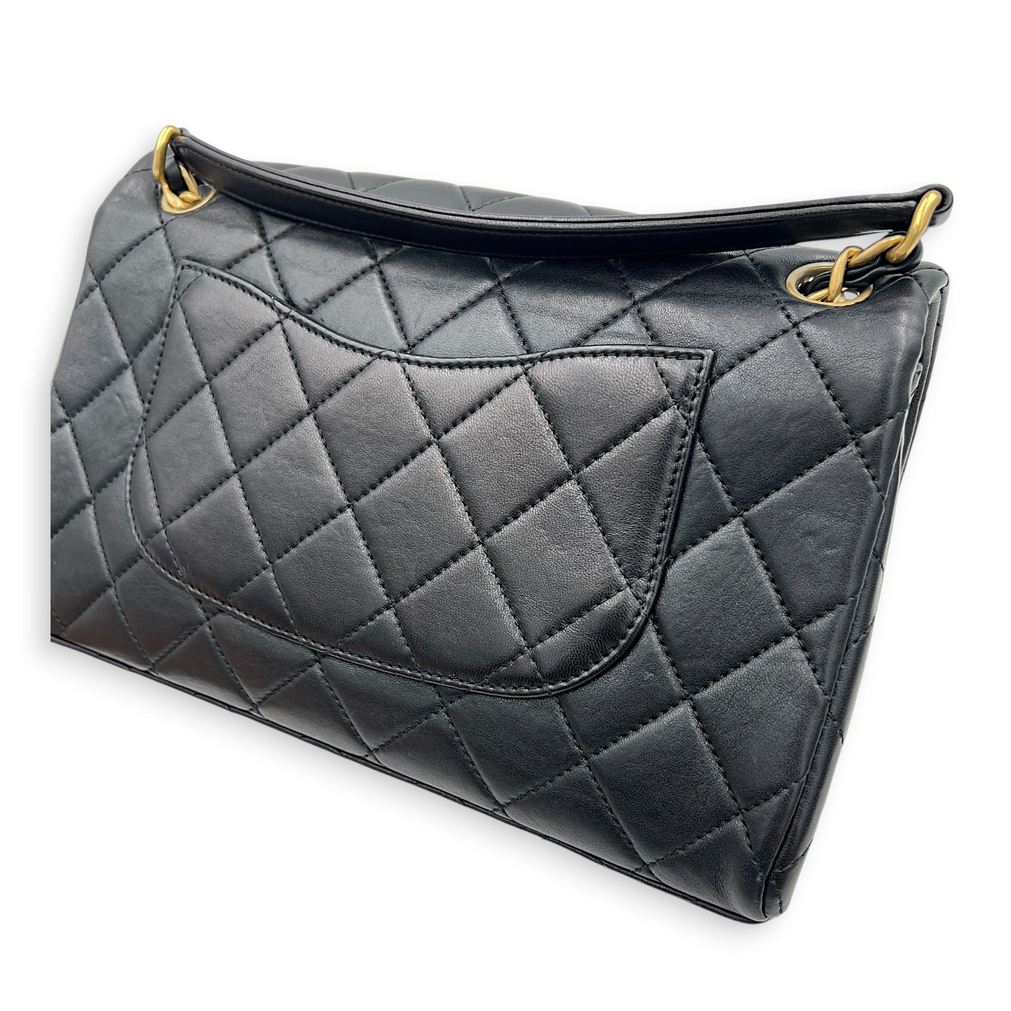 23P Seasonal Quilted Flap Black Shoulder Bag in Calfskin, Gold hardware
