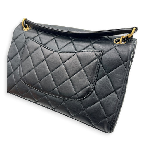 23P Seasonal Quilted Flap Black Shoulder Bag in Calfskin, Gold hardware