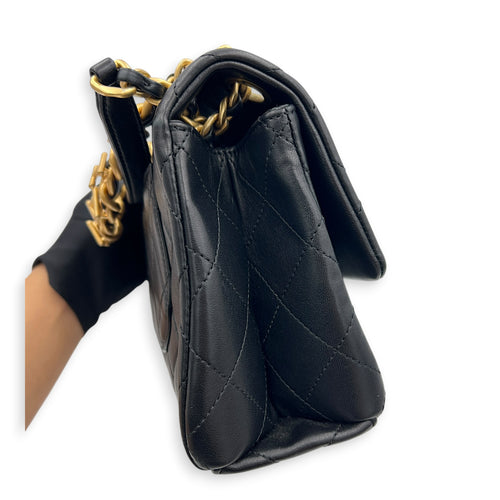 23P Seasonal Quilted Flap Black Shoulder Bag in Calfskin, Gold hardware