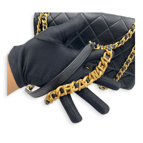 23P Seasonal Quilted Flap Black Shoulder Bag in Calfskin, Gold hardware