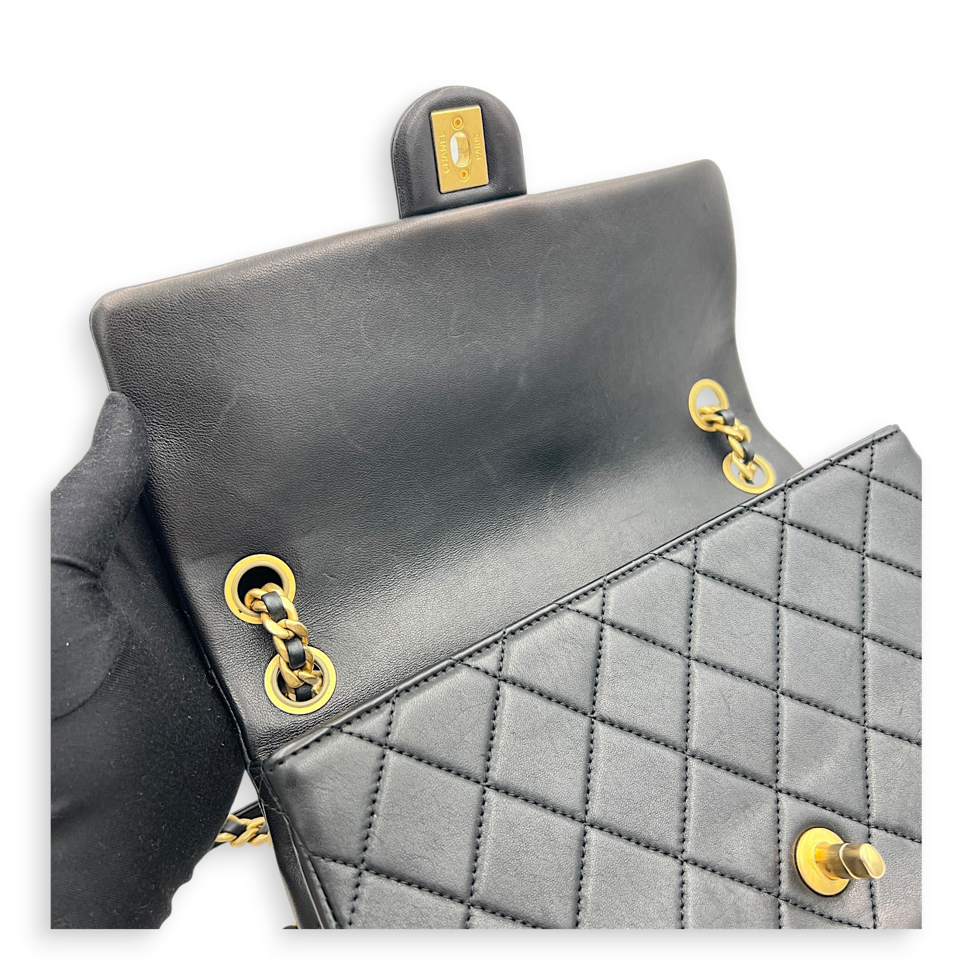 23P Seasonal Quilted Flap Black Shoulder Bag in Calfskin, Gold hardware