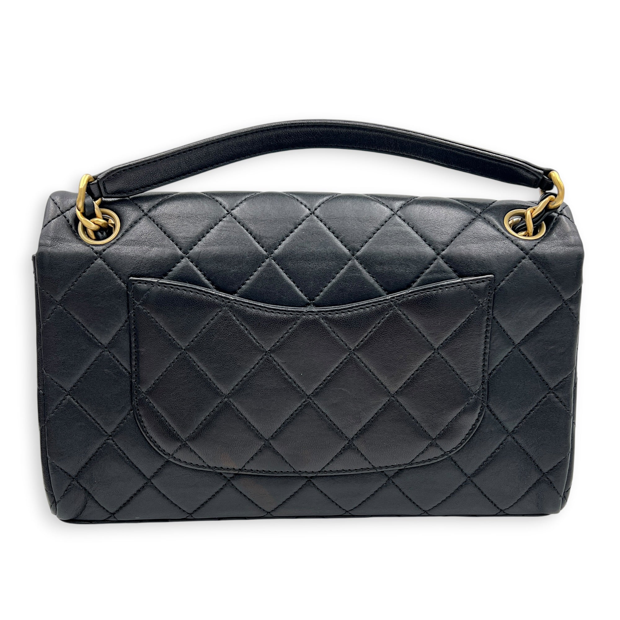 23P Seasonal Quilted Flap Black Shoulder Bag in Calfskin, Gold hardware