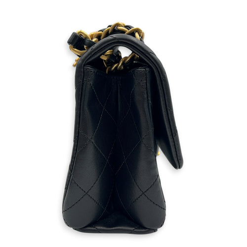 23P Seasonal Quilted Flap Black Shoulder Bag in Calfskin, Gold hardware