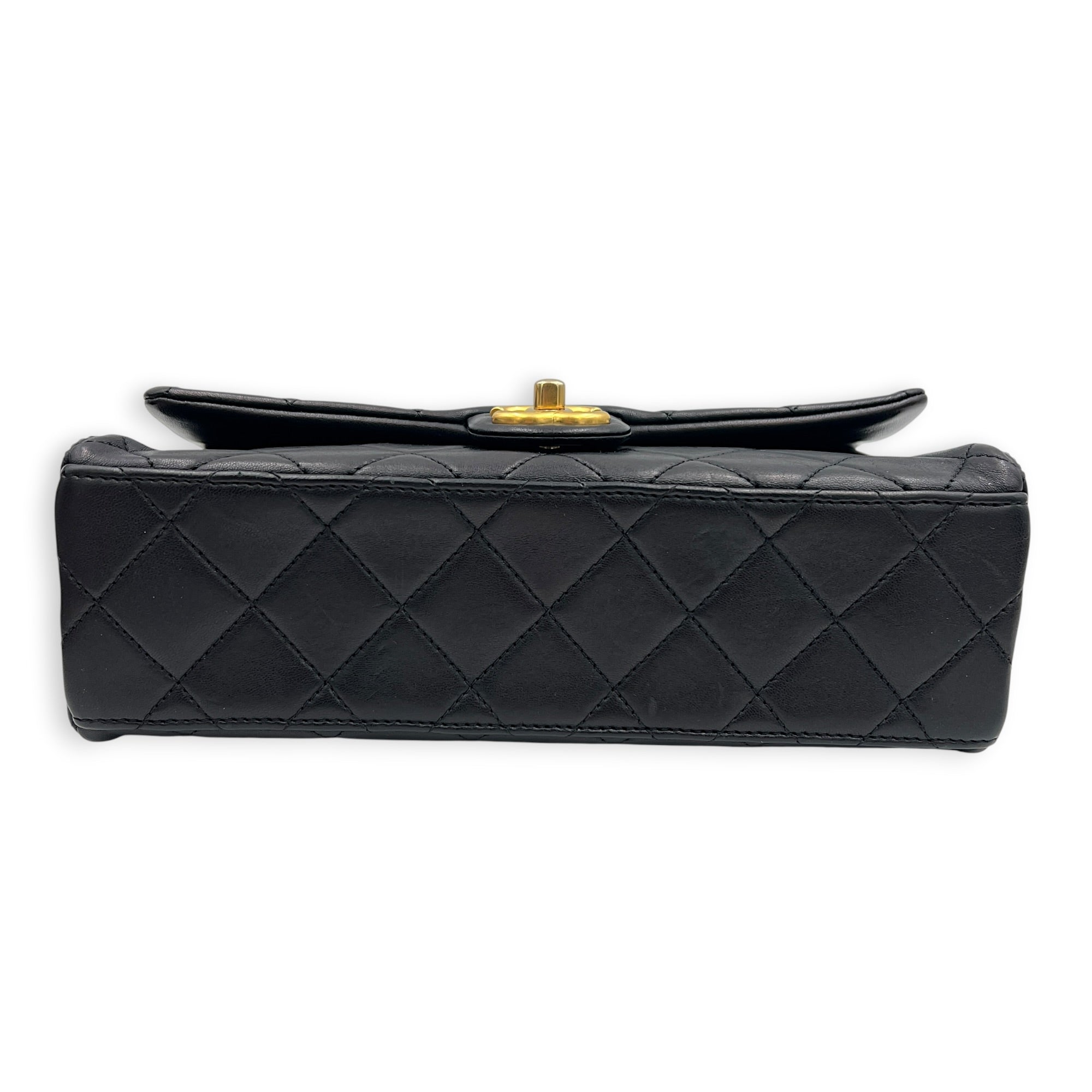 23P Seasonal Quilted Flap Black Shoulder Bag in Calfskin, Gold hardware