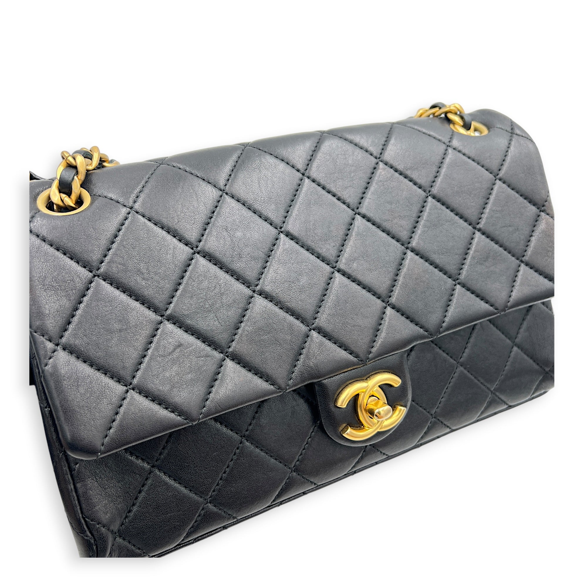23P Seasonal Quilted Flap Black Shoulder Bag in Calfskin, Gold hardware