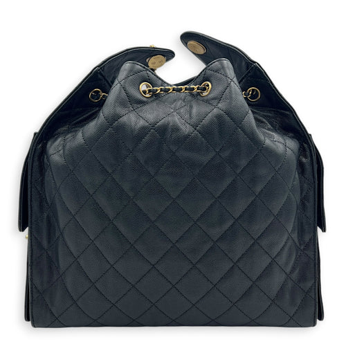 C25 Hobo Medium Black Shoulder Bag in Caviar Leather, Gold hardware