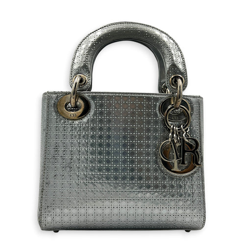 Lady Dior Mini Micro Cannage Top Handle Bag in Patent Leather, Silver hardware