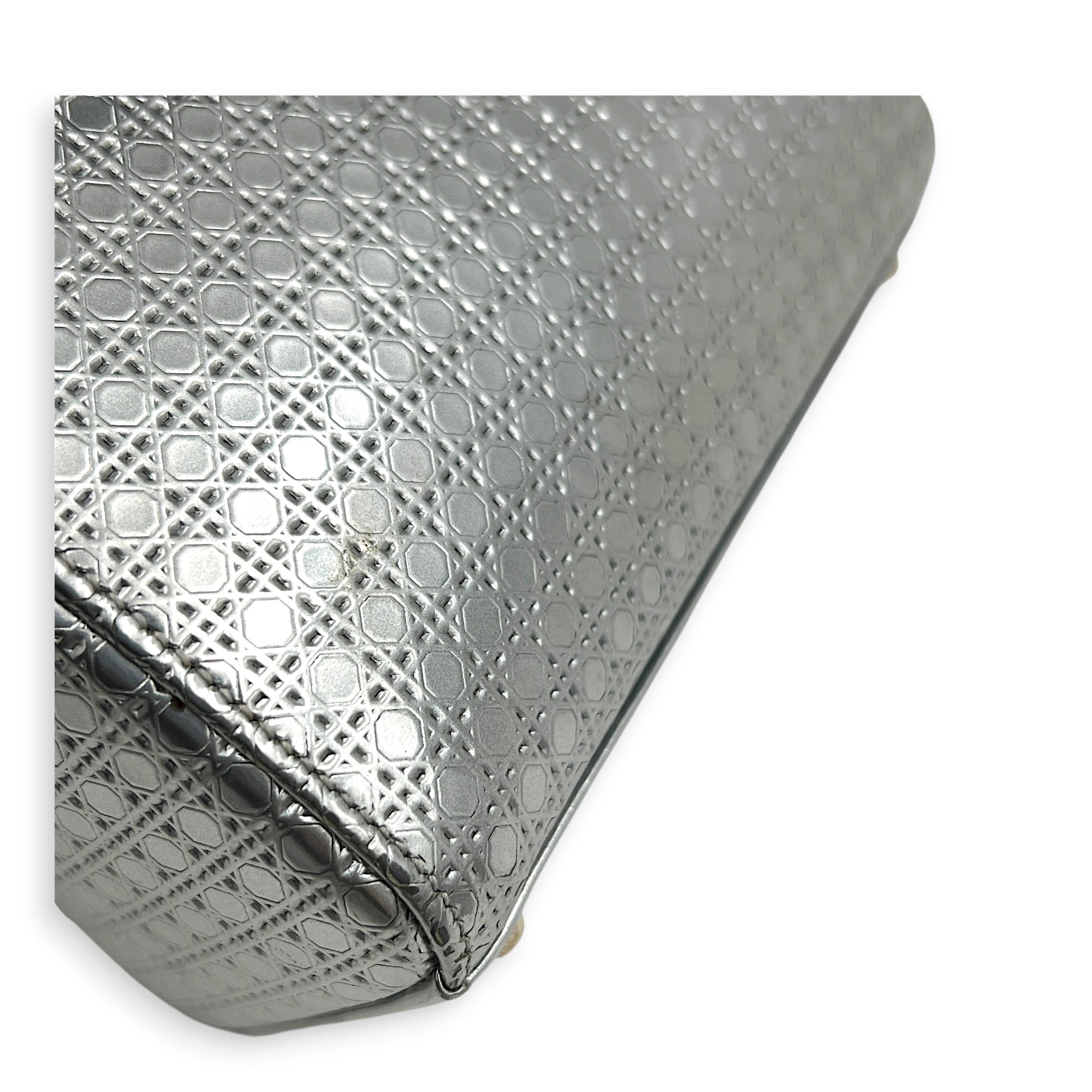 Lady Dior Mini Micro Cannage Top Handle Bag in Patent Leather, Silver hardware