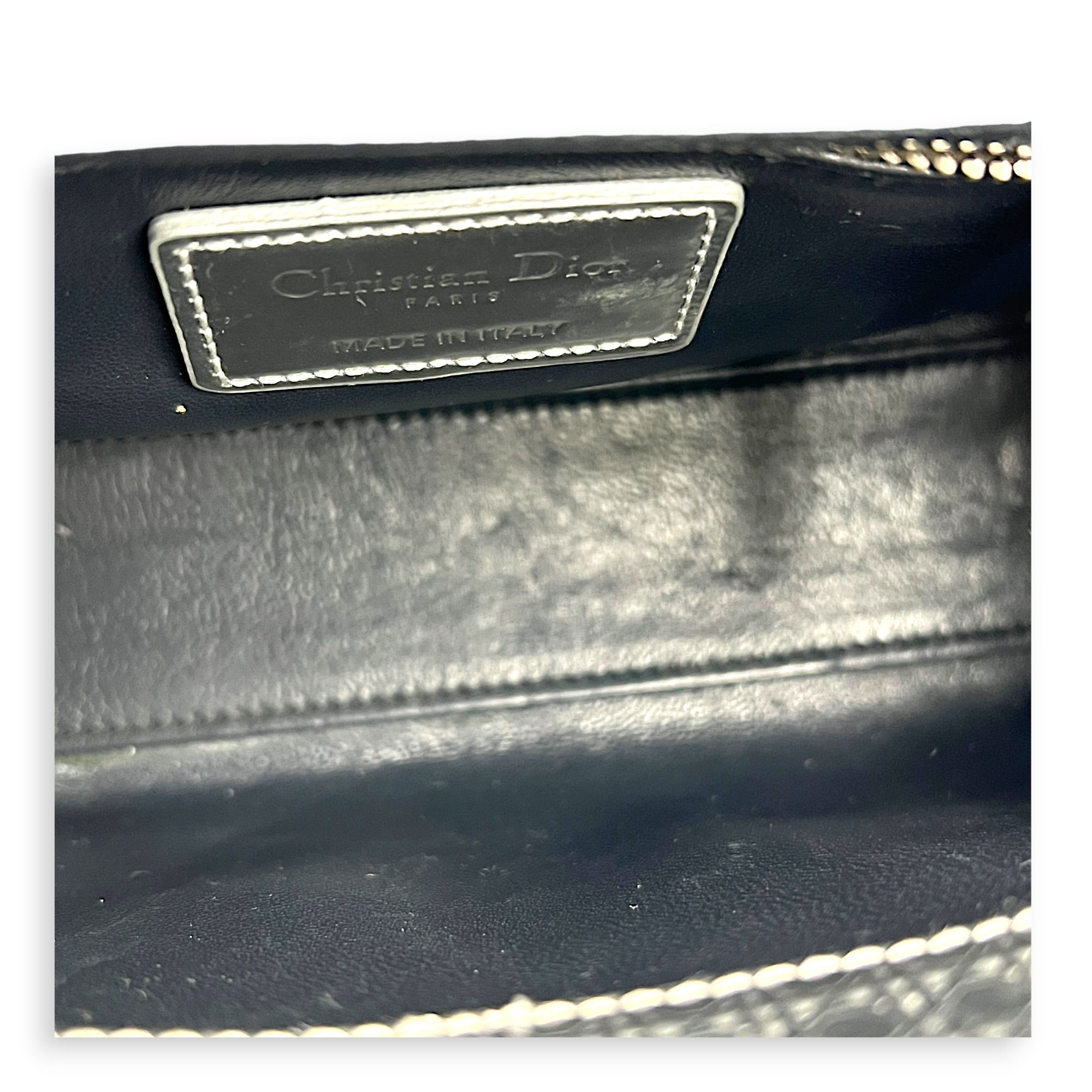 Lady Dior Mini Micro Cannage Top Handle Bag in Patent Leather, Silver hardware