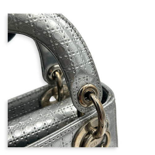 Lady Dior Mini Micro Cannage Top Handle Bag in Patent Leather, Silver hardware